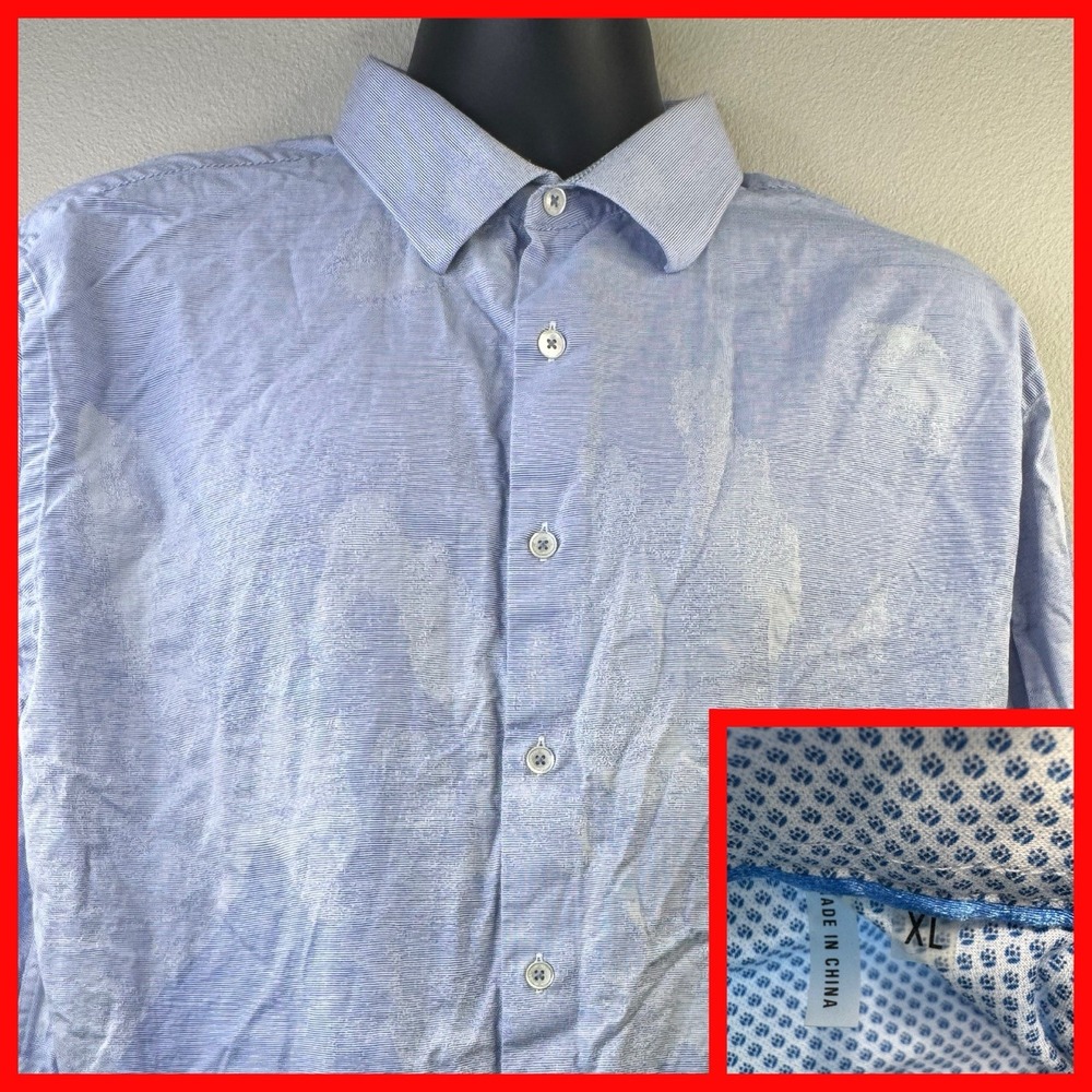 BUGATCHI Classic Fit Mens Light Blue Textured Dress Shirt XL